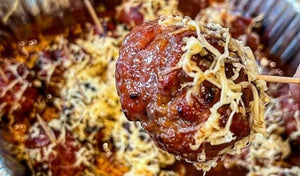 BBQ Bob's All Beef Grilled Meatballs with Shredded Smoked Gouda