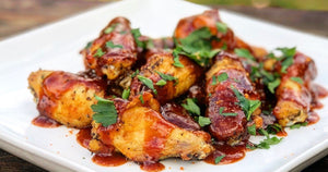 Smoked Wings in Peaches & Brown Sugar BBQ Sauce