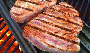 Grilled Tuna Steak with Soy Honey Glaze and Wasabi Cream