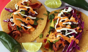 Pulled Pork Tacos w/ Red Jalapeno BBQ Slaw